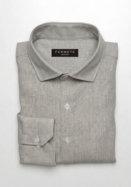 Charcoal Black Summer Linen Pencil Stripes Shirt