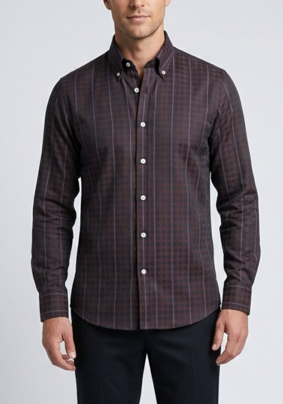 Chocolate Brown Structured Stripes Shirt