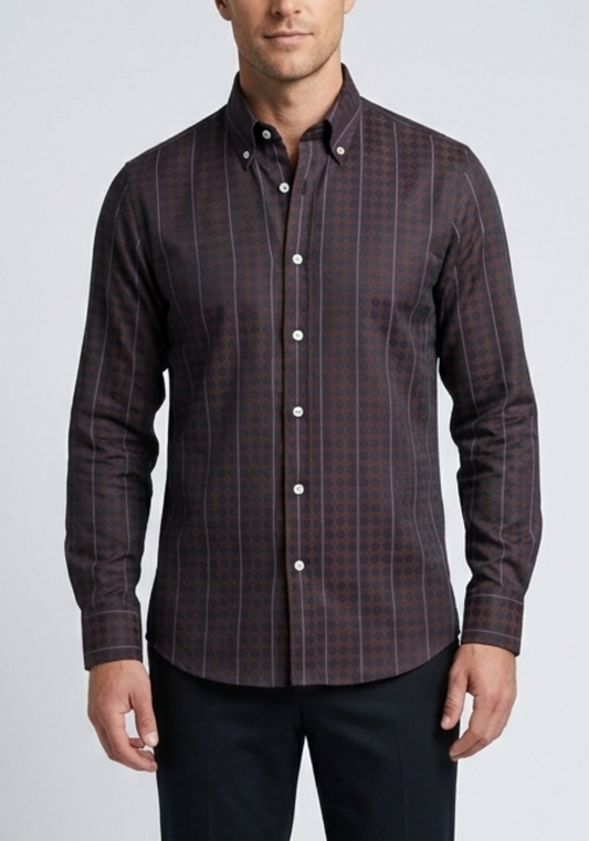 Chocolate Brown Structured Stripes Shirt