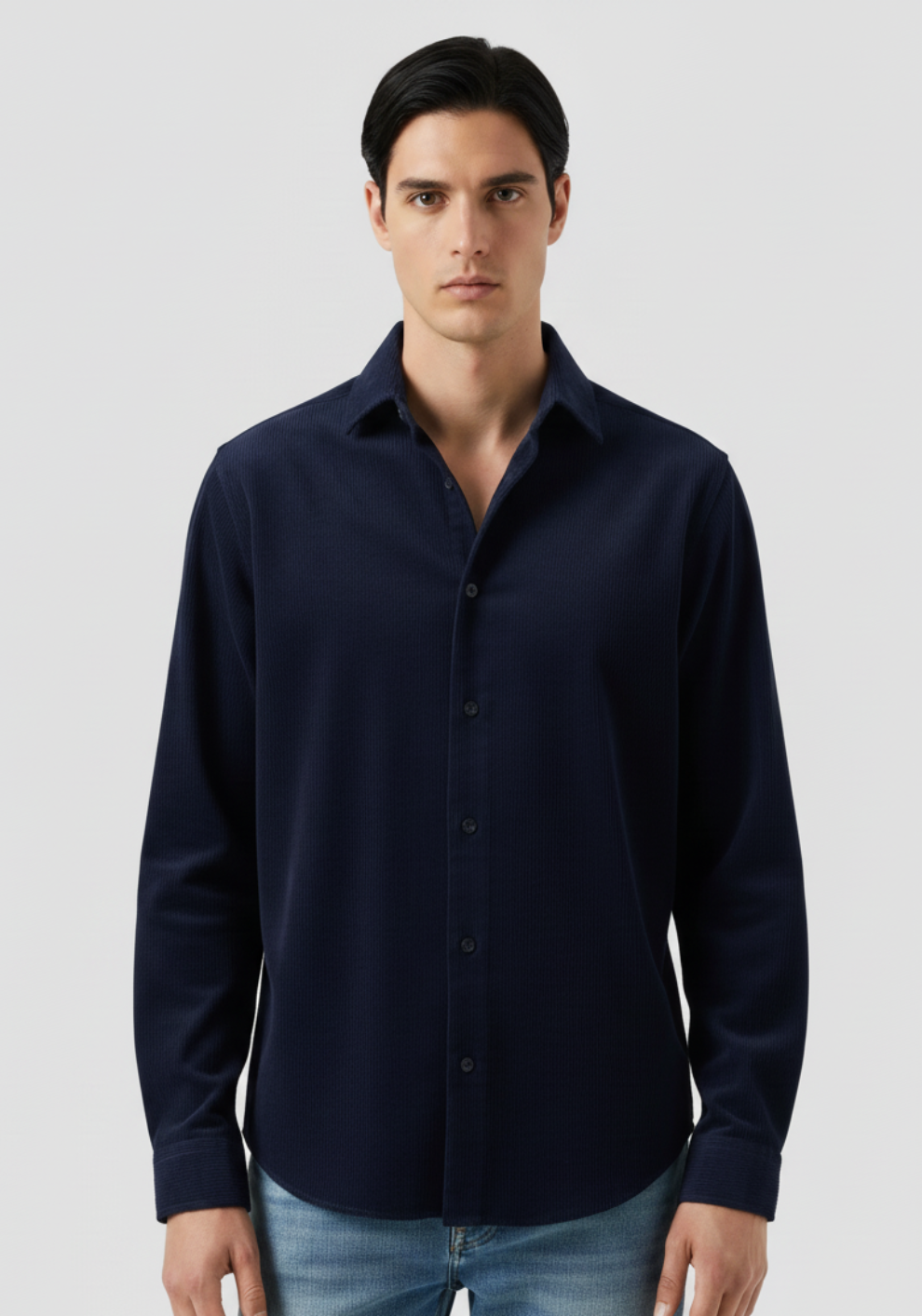 Dark Navy Blue Corduroy Stretch Shirt