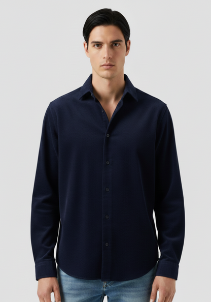 Dark Navy Blue Corduroy Stretch Shirt