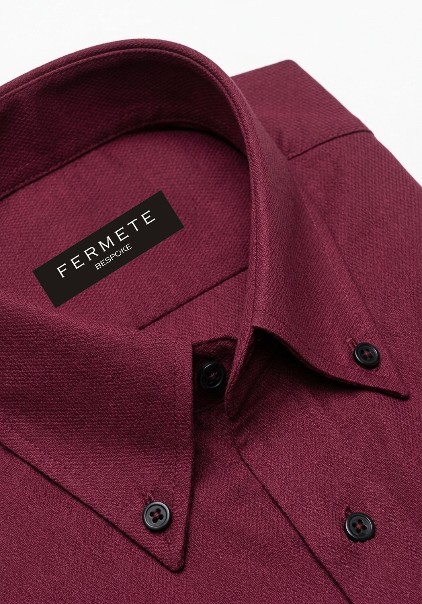 Deep Maroon Structured Shirt - Button Down Collar