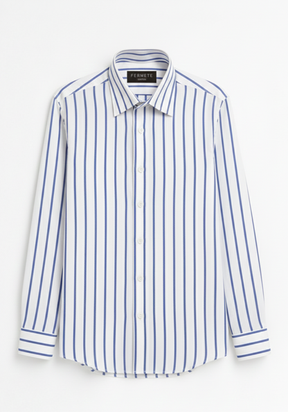 Egyptian Blue Wide Stripes Poplin Shirt