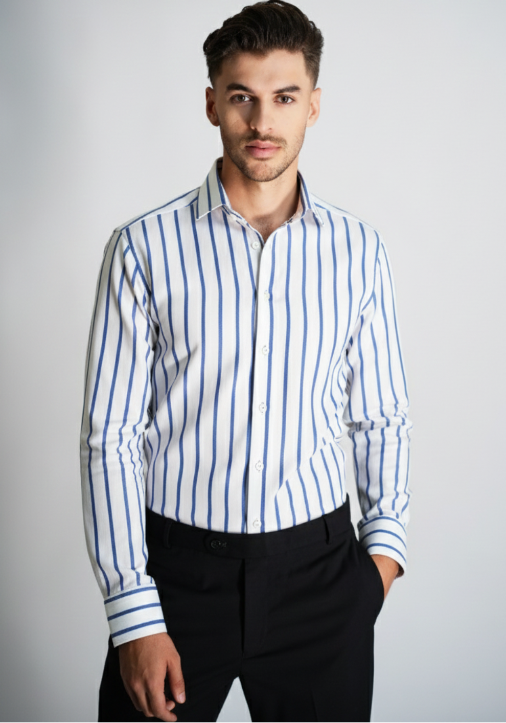 Egyptian Blue Wide Stripes Poplin Shirt