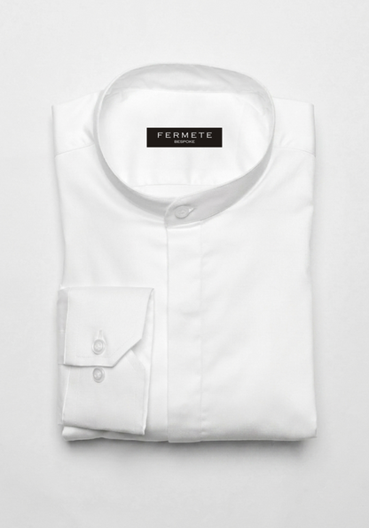 Fine Pearl White Poplin Shirt - Band Collar