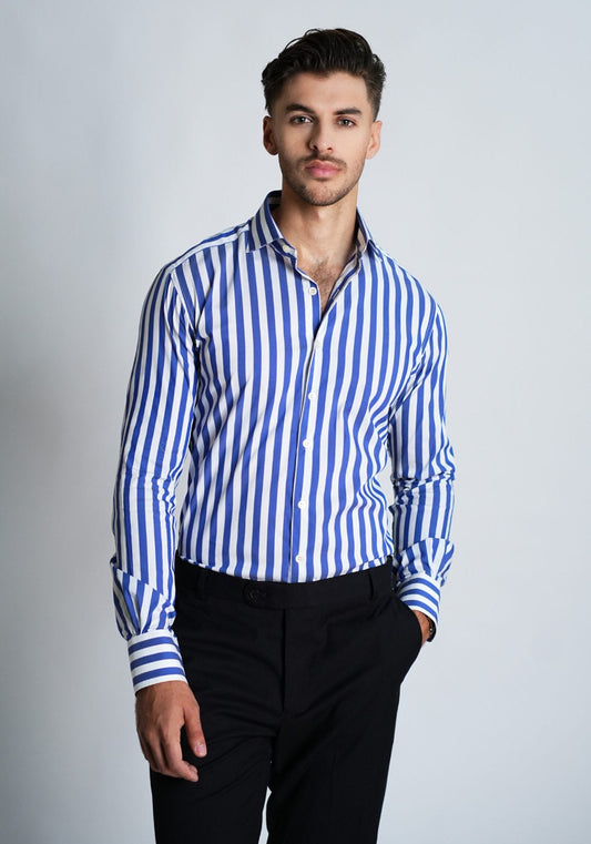 French Blue Bold Stretch Stripes Shirt
