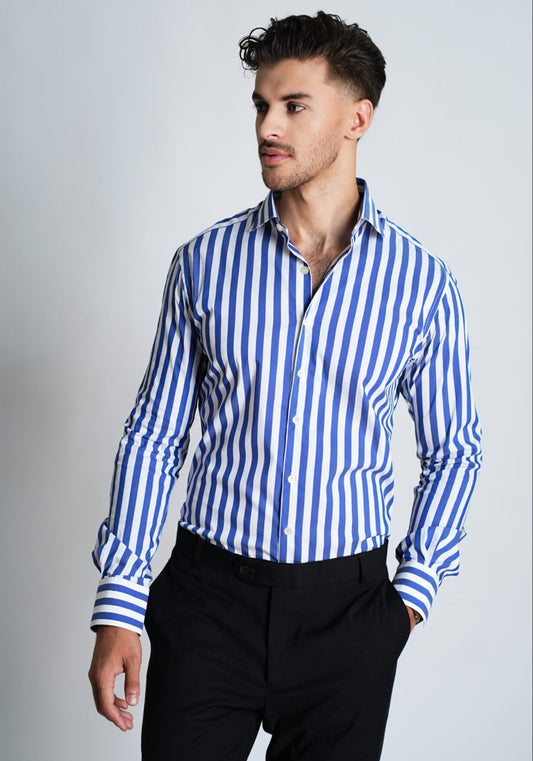 French Blue Bold Stretch Stripes Shirt