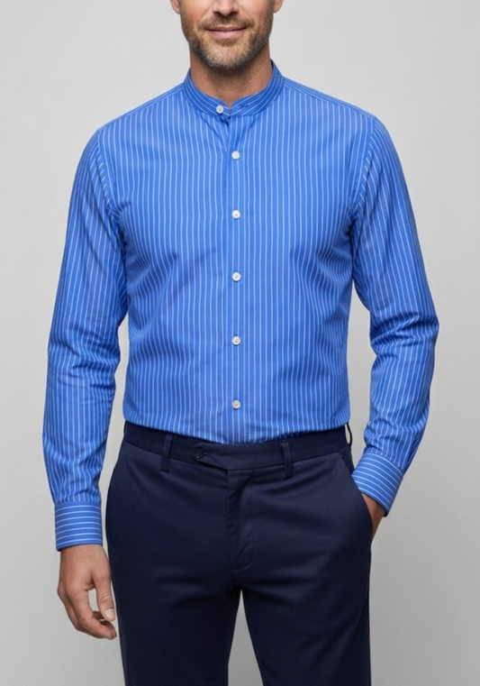 French Blue Pencil Stripes Stretch Shirt