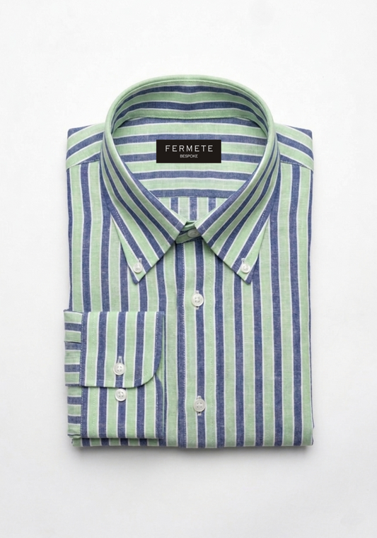 Green Blue Stripes Cotton Linen Stripes