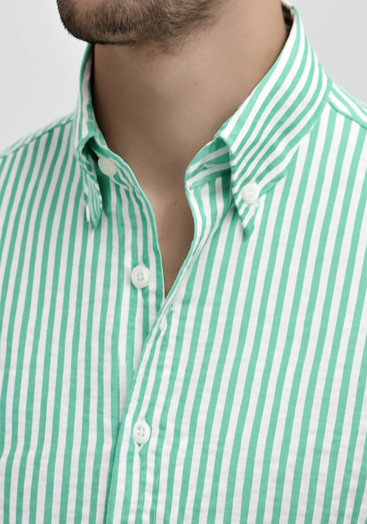 Green Seersucker Stripes Shirt