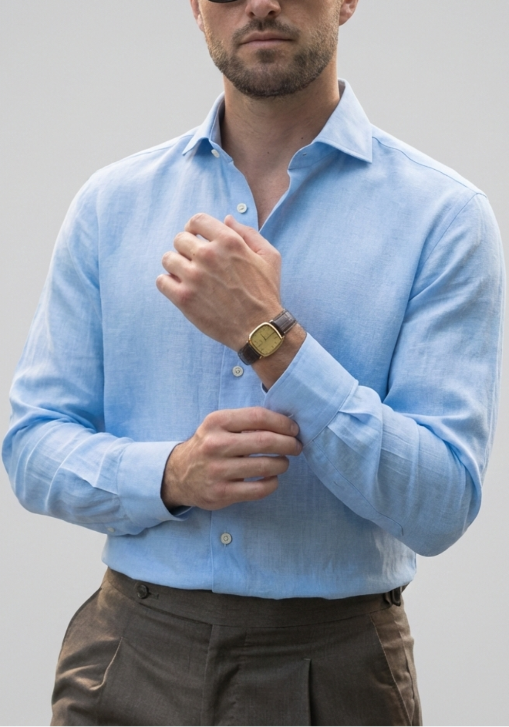 Ice Blue Summer Linen Shirt