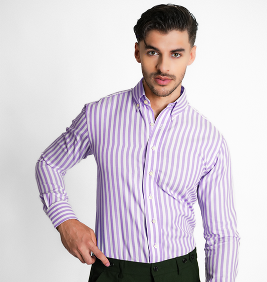 Lilac Royal Oxford Stripes Shirt - Button Down Collar