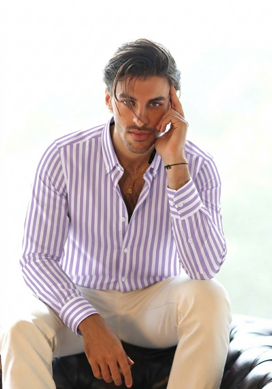 Lilac Royal Oxford Stripes Shirt - Button Down Collar