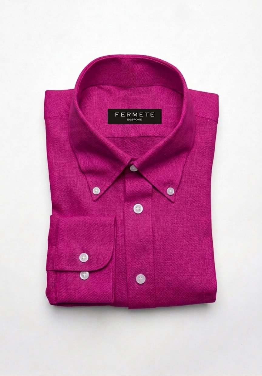 Magenta Cotton Linen Shirt - Button Down Collar