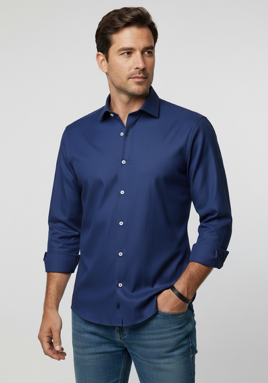 Midnight Blue Herringbone Shirt