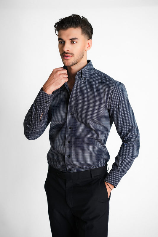 Midnight Blue Mini Boxes Structured Shirt