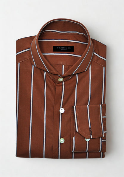 Mocha Brown Crisp Striped Shirt
