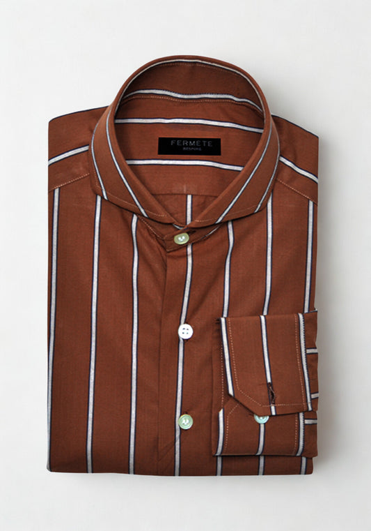 Mocha Brown Crisp Striped Shirt