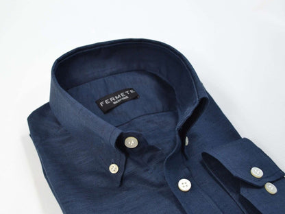 Navy Blue Sluby Cotton Linen Shirt
