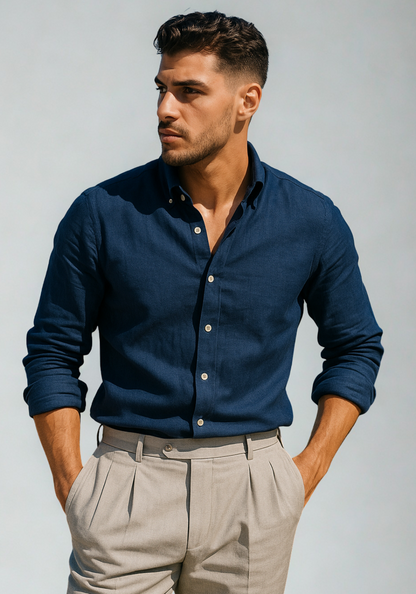 Navy blue cotton linen shirt
