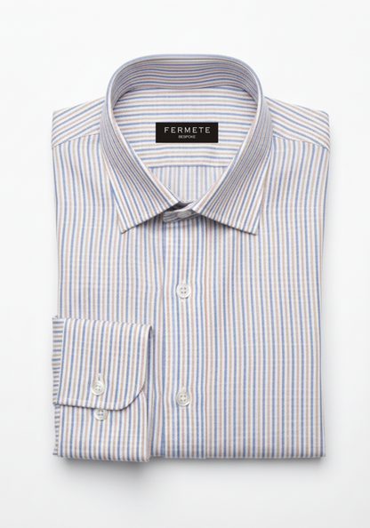 Pastel Blue Orange Pinstripes Linen Shirt