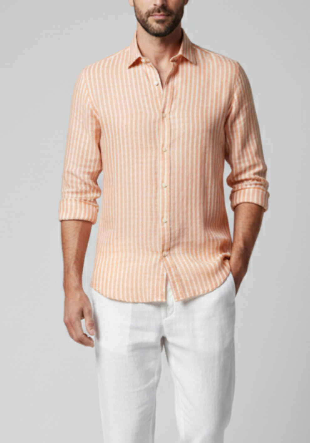 Pastel Orange Irish Linen Stripes Shirt