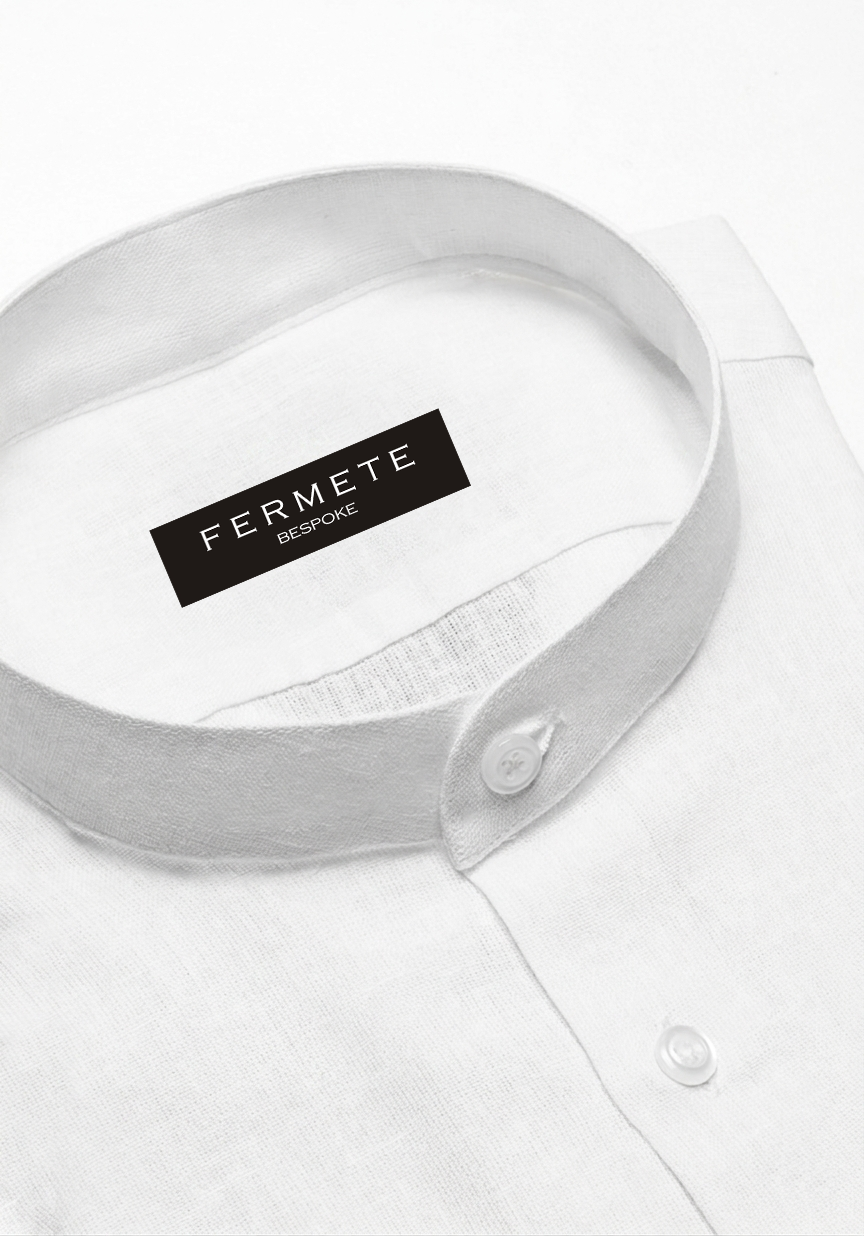 Pearl White Cotton Linen Shirt - Band Collar