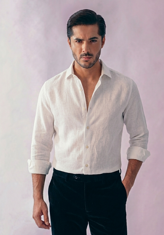 Pearl White Cotton Linen Shirt