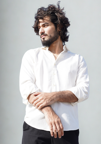 Pearl White Cotton Linen Shirt