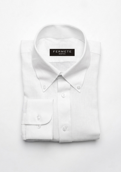 Pearl White Cotton Linen Shirt - Button Down