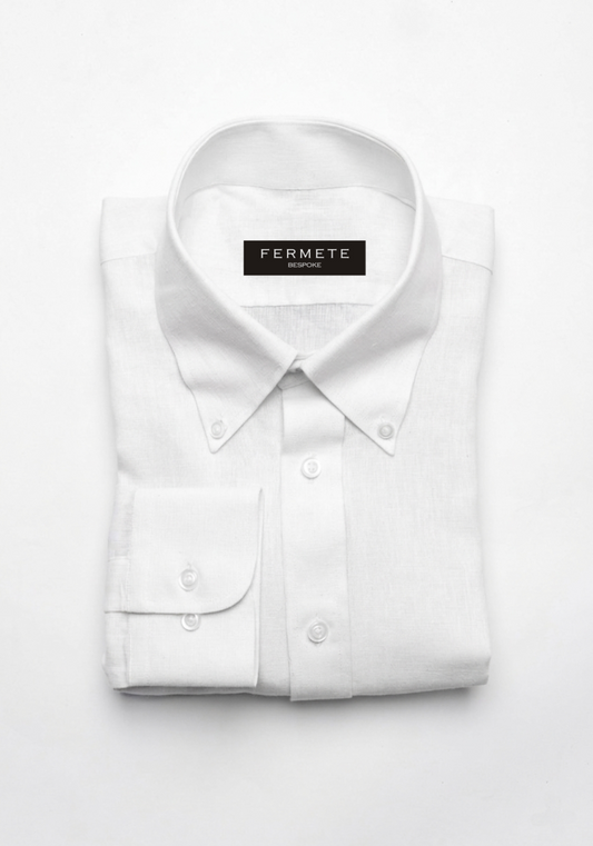 Pearl White Cotton Linen Shirt - Button Down