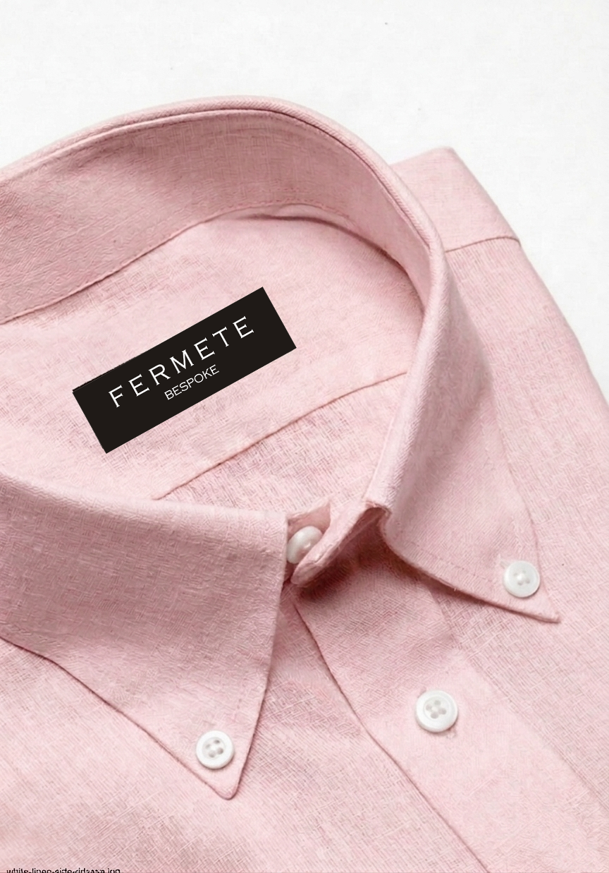 Powder Pink Cotton Linen Shirt - Button Down Collar