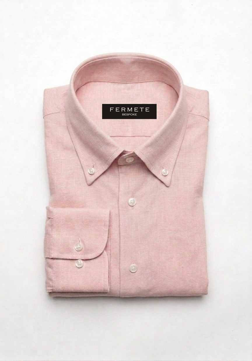 Powder Pink Cotton Linen Shirt - Button Down Collar
