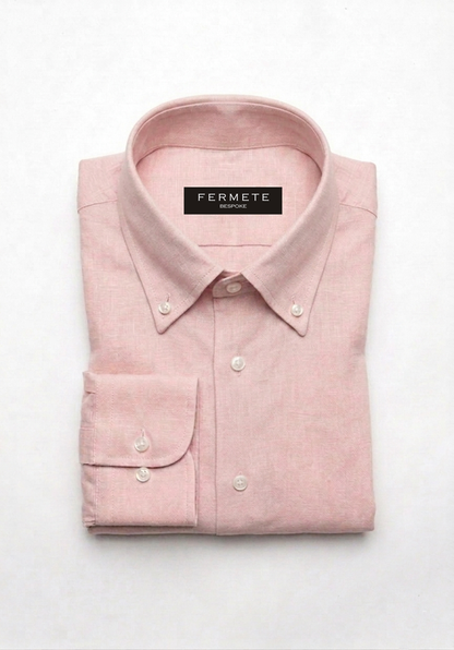 Powder Pink Cotton Linen Shirt - Button Down Collar