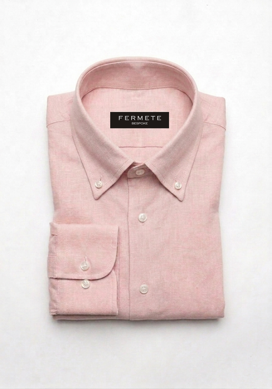Powder Pink Cotton Linen Shirt - Button Down Collar