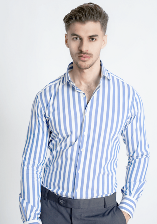 Sky Blue Bold Stretch Stripes Shirt