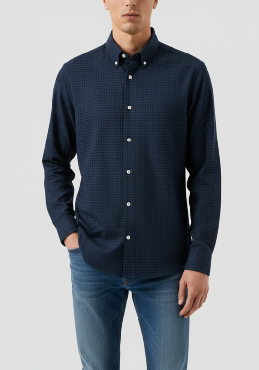 Soft Blue Houndstooth Winter Flannel Shirt