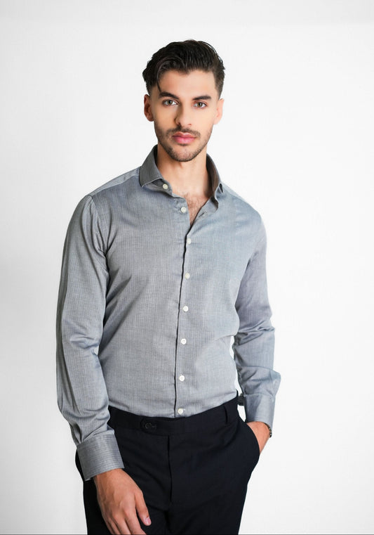 Soft Grey Herringbone Shirt