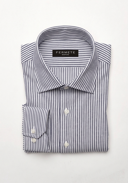 Soft Navy Blue Charcoal Oxford Stripes Shirt