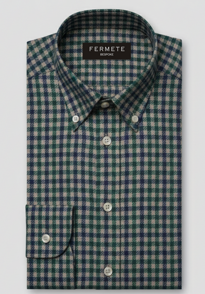 Soft Navy Green Gingham Winter Flannel Shirt