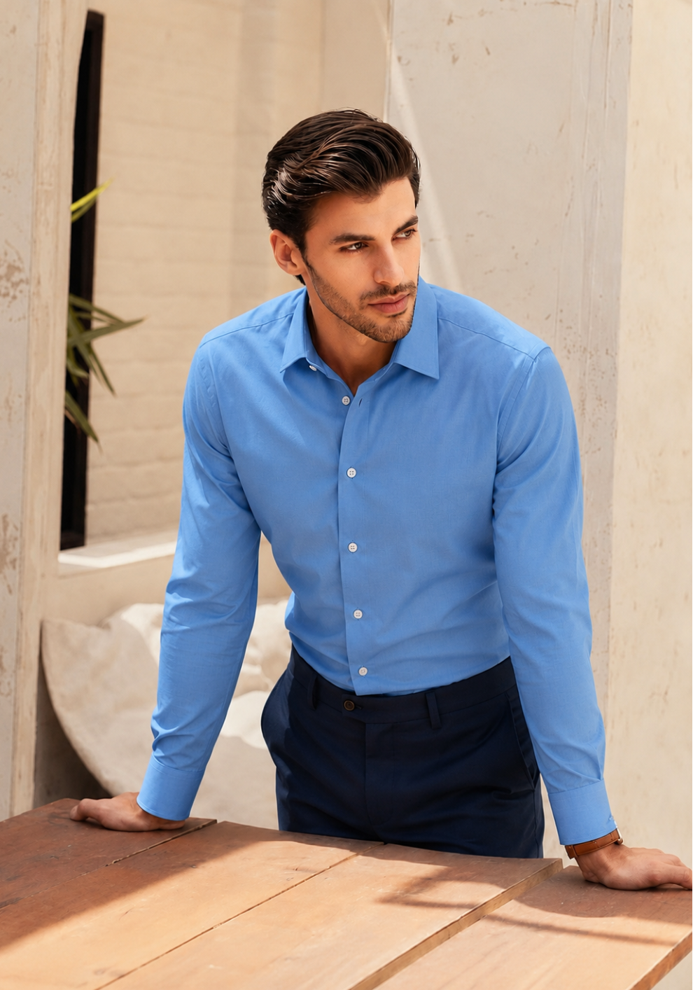 Super Soft Mid Blue Shirt - High Collar