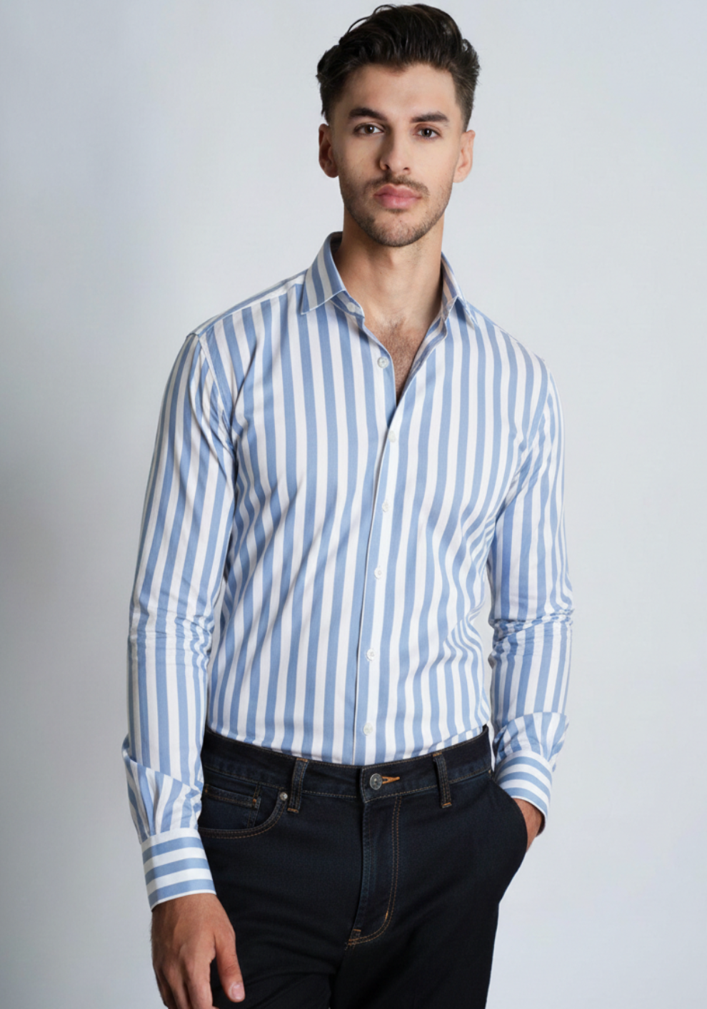 Super Soft Sky Blue Bold Stretch Stripes Shirt