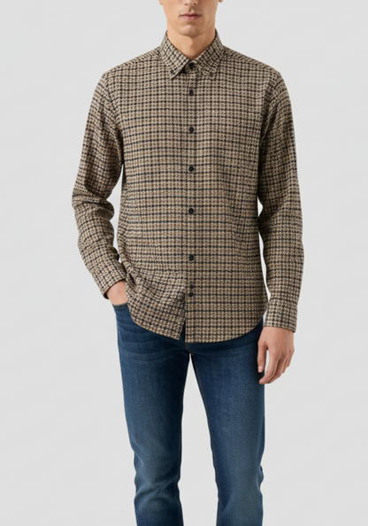 Tan Black Grid Checkered Winter Flannel Shirt