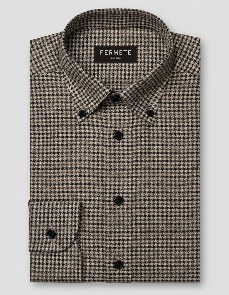 Tan Black Houndstooth Winter Flannel Shirt
