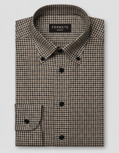 Tan Black Houndstooth Winter Flannel Shirt