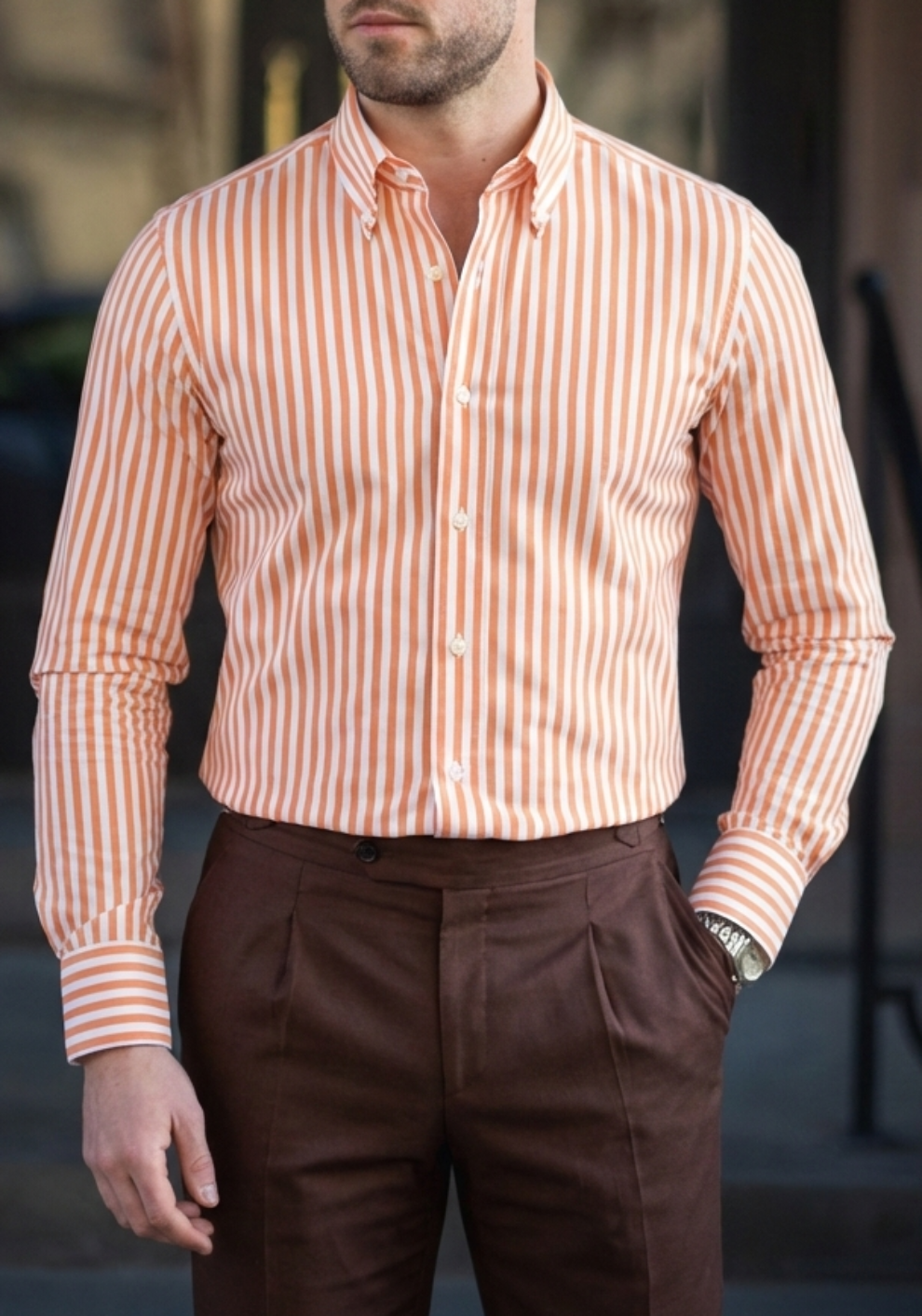 Tangerine Structured Bengal Stripes Shirt