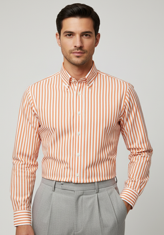 Tangerine Structured Bengal Stripes Shirt