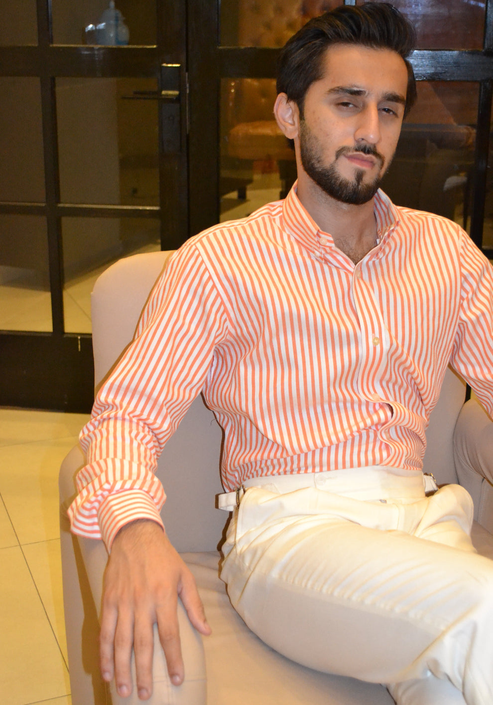 Tangerine Structured Bengal Stripes Shirt
