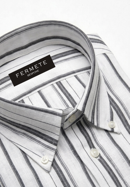 White Gray Wide Stripes Summer Linen Shirt