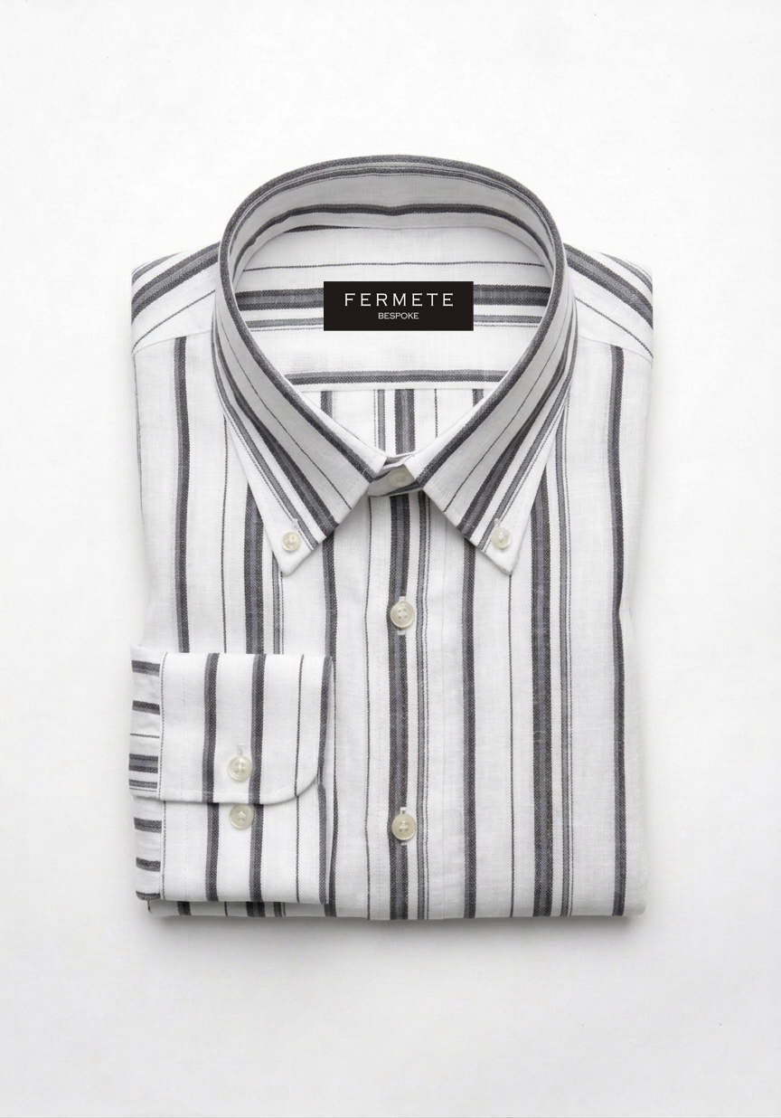White Gray Wide Stripes Summer Linen Shirt